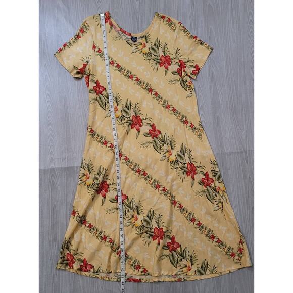 Hibiscus Collection Hawaiian Diagonal Floral Midi Summer Dress Hula -Size:	L - Picture 5 of 8